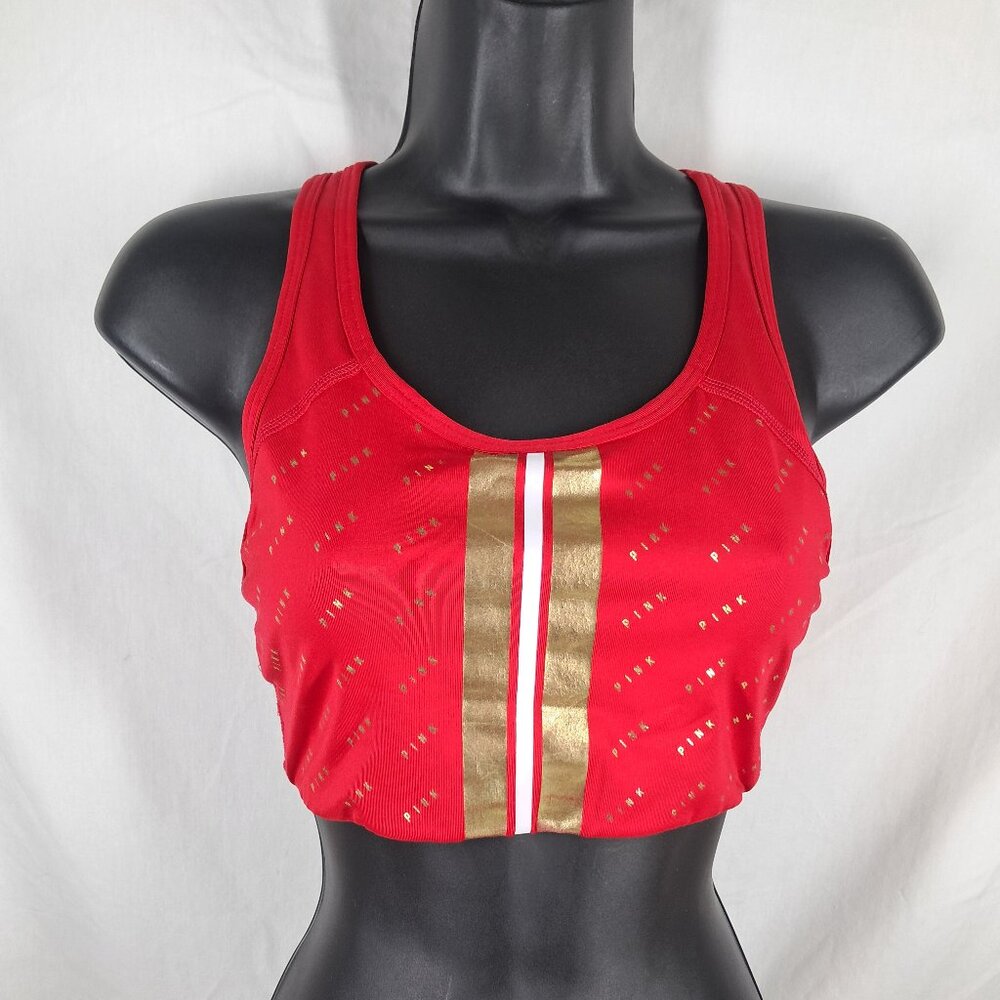 PINK Victoria's Secret Red Gold Ultimate Sports Bra Medium Teen Juniors